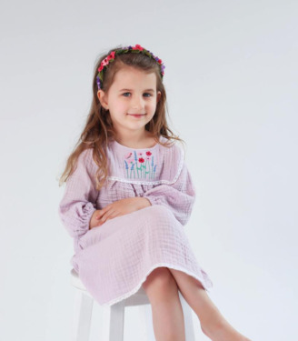 Вишиванка муслін Бузкова “Рожеві квіти”