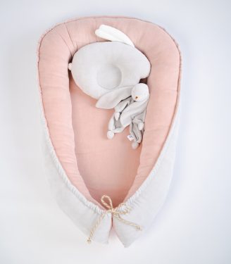 Кокон-позиціонер для новонароджених Пудра/світло сірий