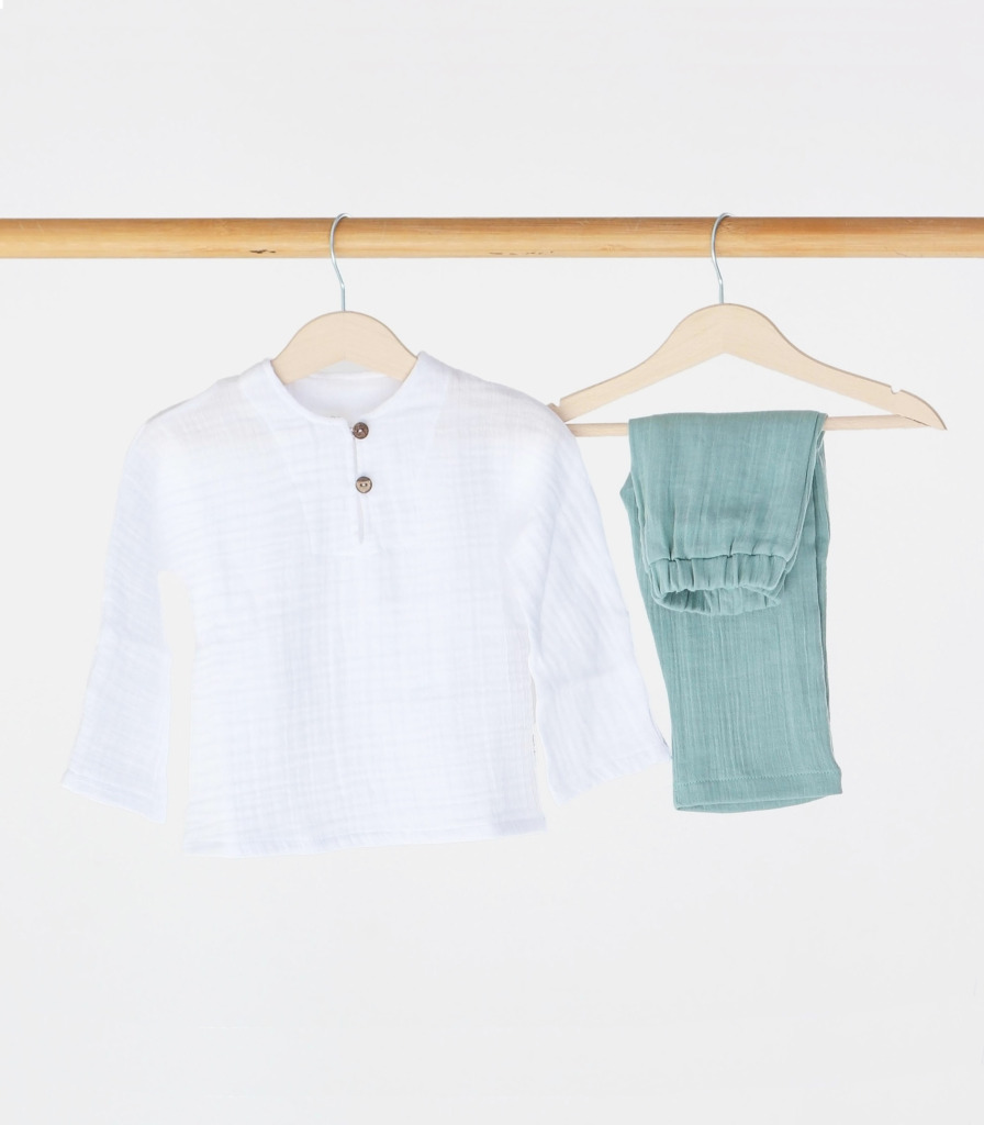 Костюм мусліновий “Білий/зелений”