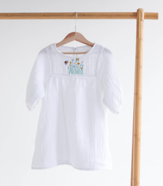 Вишиванка муслін Біла “Жовто-блакитні квіти”