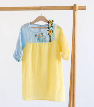 Вишиванка муслін Жовто-блакитна “Жовто-блакитні квіти”