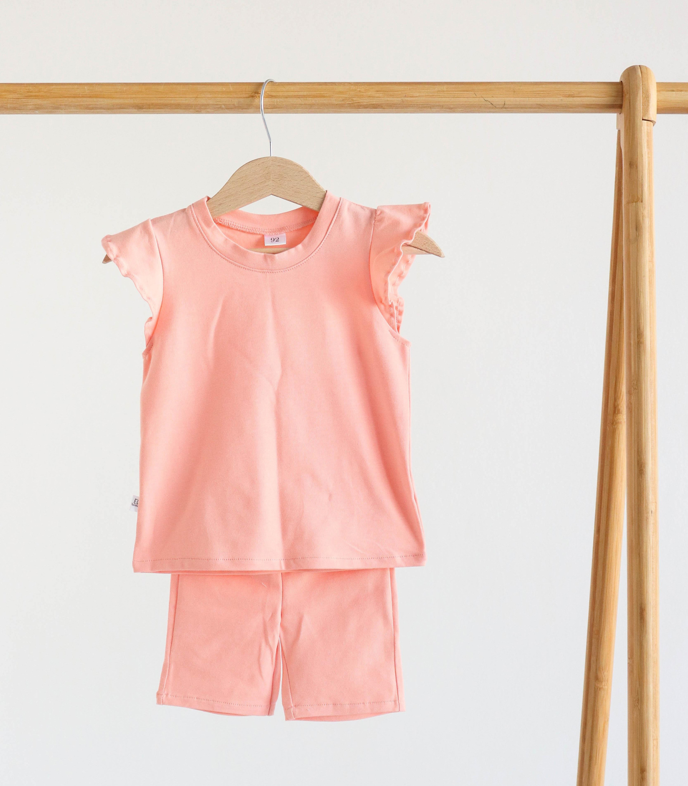 Трикотажний костюм футболка+велосипедки “Персиковий”