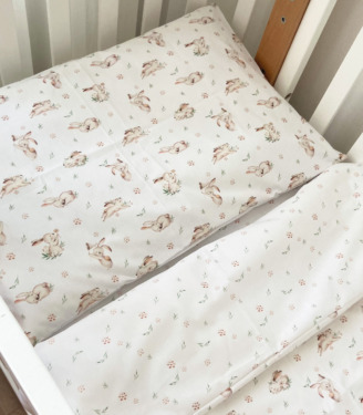 Комплект поплінової постільної білизни “Зайчики/квіточки”