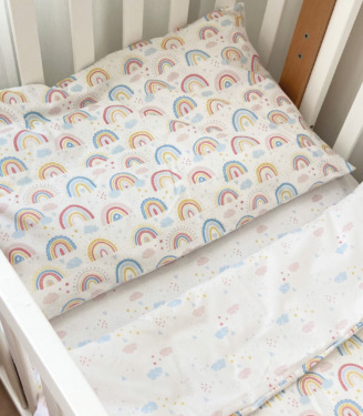 Комплект поплінової постільної білизни “Веселки/хмаринки”