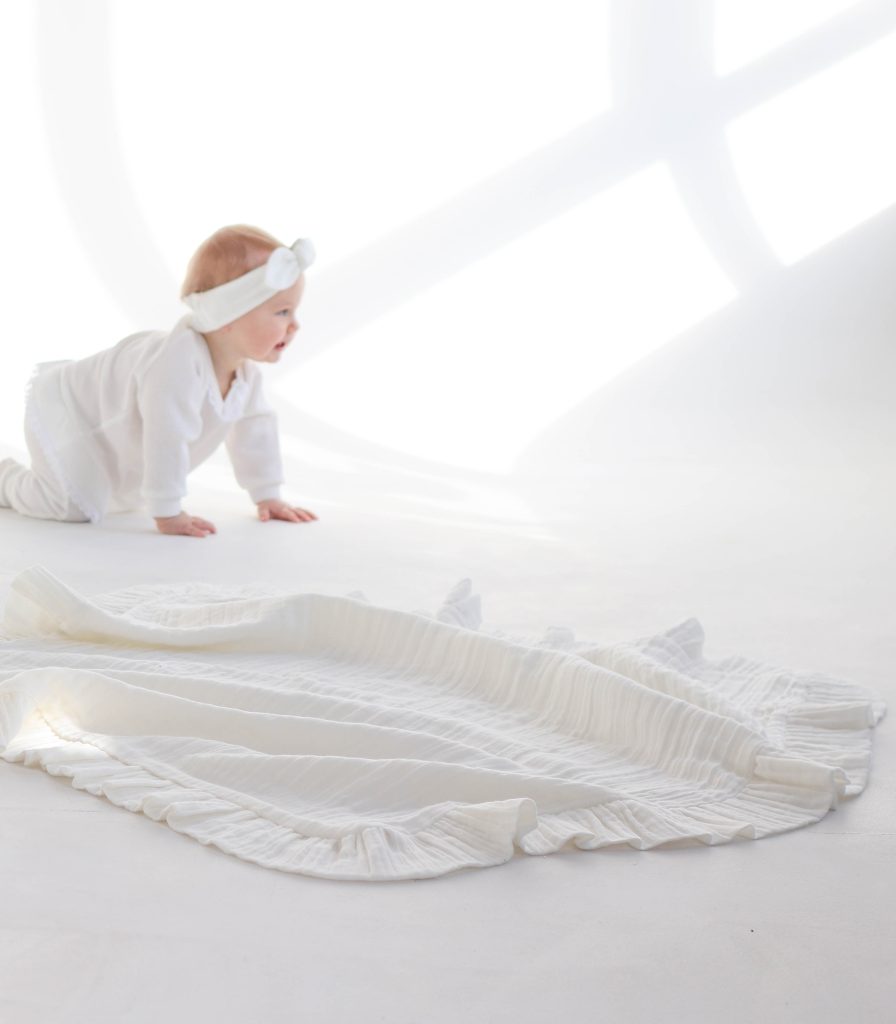 Плед мусліновий з рюшою “Молочний”